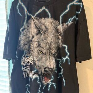 Darc Sport Black Oversized Tee with Wolf and Lightning Design